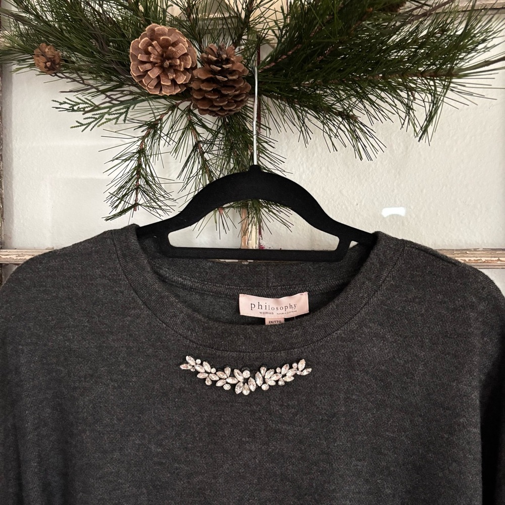 Philosophy Women's Sweater 2X Dark Gray Holiday Sweater SOFT NWT